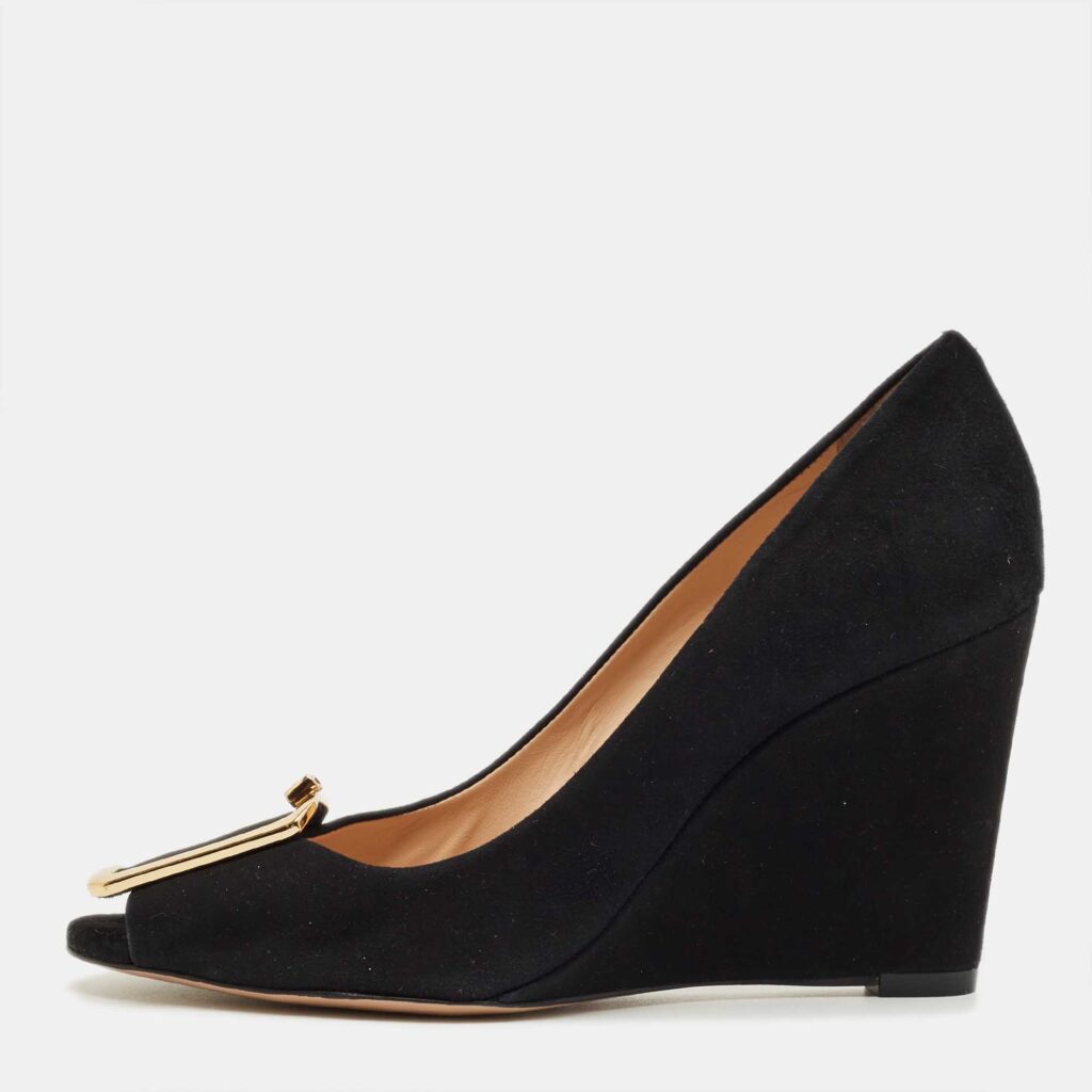 Tory Burch Black Suede Peep Toe Wedge Pumps Size 40 Tory Burch Black Suede Peep Toe Wedge Pumps Size 40