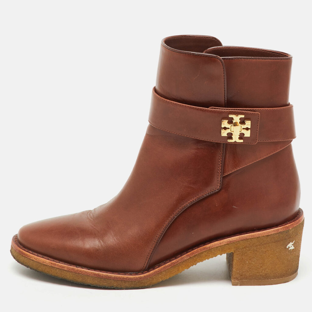 Tory Burch Brown Leather Kira Ankle Length Boots Size 38