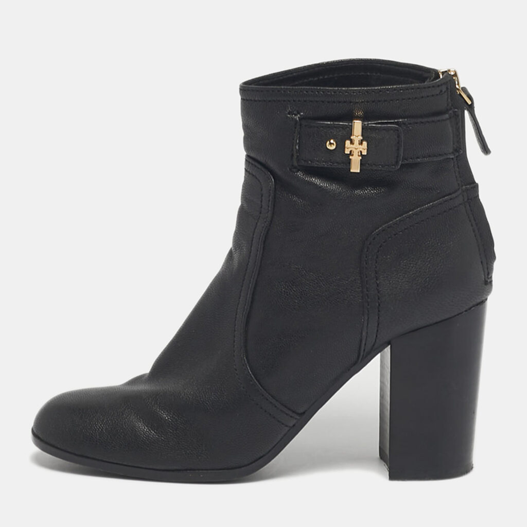 luxury-women-tory-burch-used-shoes-p1222350-001-1.jpg Tory Burch Black Leather Ankle Length Boots Size 37.5