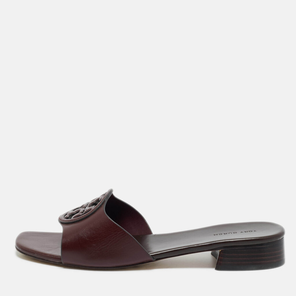 luxury-women-tory-burch-used-shoes-p1222898-001-1.jpg Tory Burch Burgundy Leather Miller Flat Slide Size 39