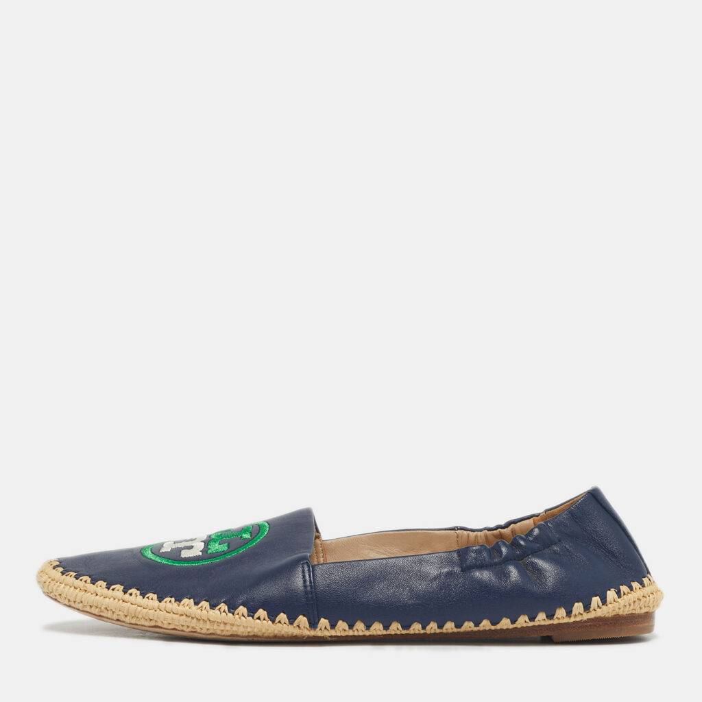 Tory Burch Navy Blue Leather Ines Espadrille Flats Size 37.5 Tory Burch Navy Blue Leather Ines Espadrille Flats Size 37.5