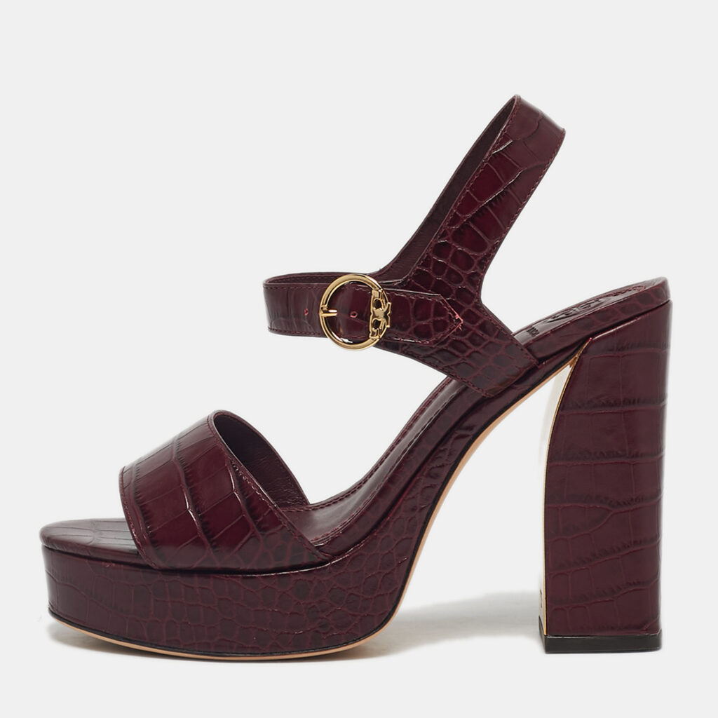 Tory Burch Burgundy Embossed Crocodile Maritine Sandals Size 38 Tory Burch Burgundy Embossed Crocodile Maritine Sandals Size 38