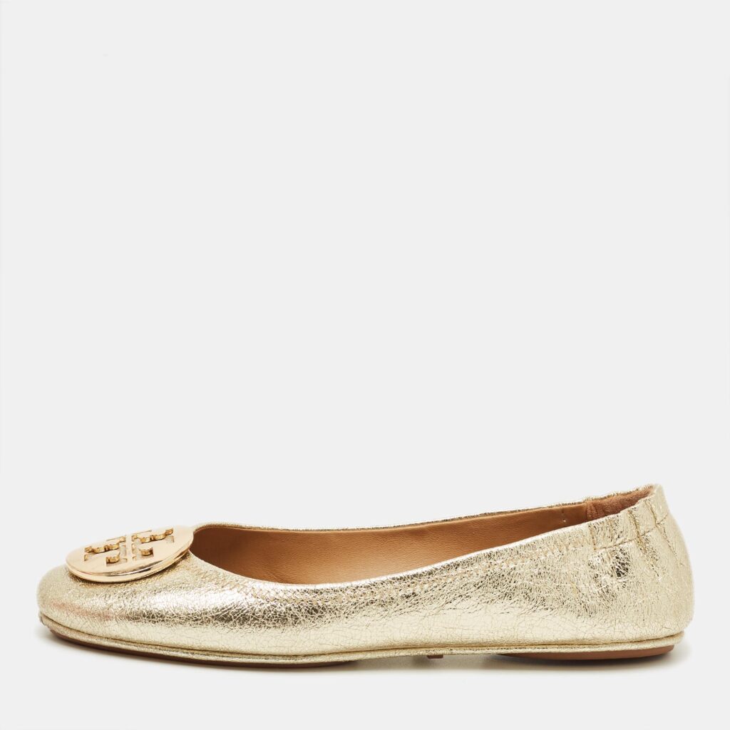 Tory Burch Gold Leather Minnie Travel Ballet Flats Size 39.5 Tory Burch Gold Leather Minnie Travel Ballet Flats Size 39.5