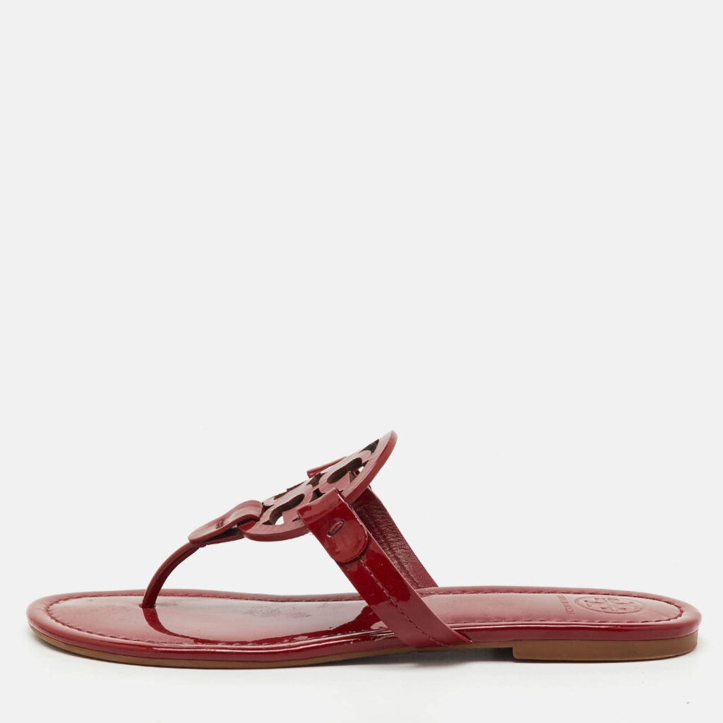 Tory Burch Dark Red Patent Leather Miller Thong Flats Size 37