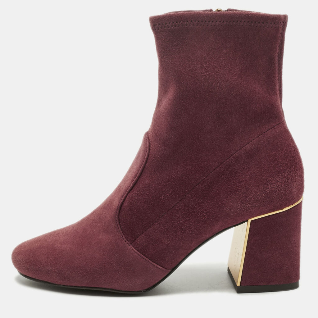 Tory Burch Burgundy Suede Ankle Length Boots Size 36.5