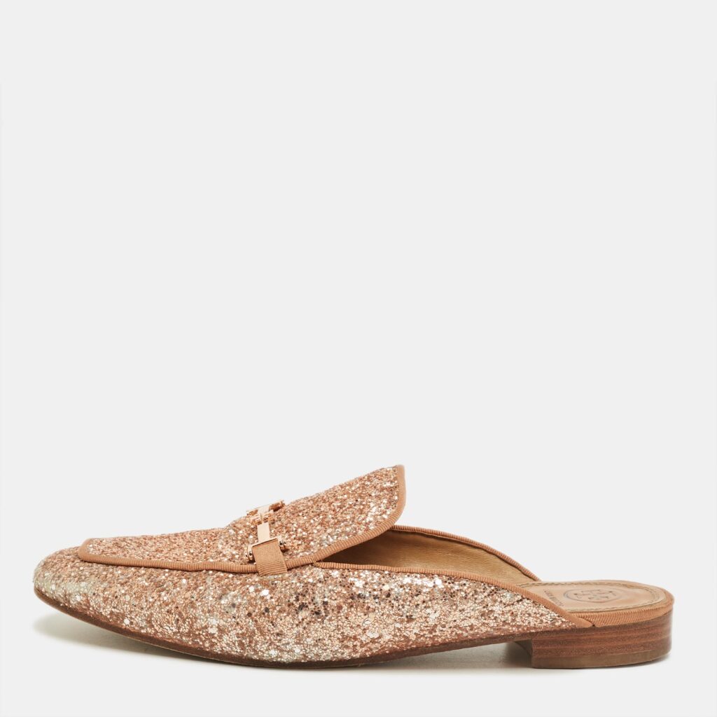 Tory Burch Gold Glitter Amalia Mules Size 39 Tory Burch Gold Glitter Amalia Mules Size 39