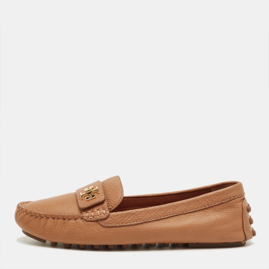 Tory Burch Brown Leather Kira Slip On Loafers Size 37