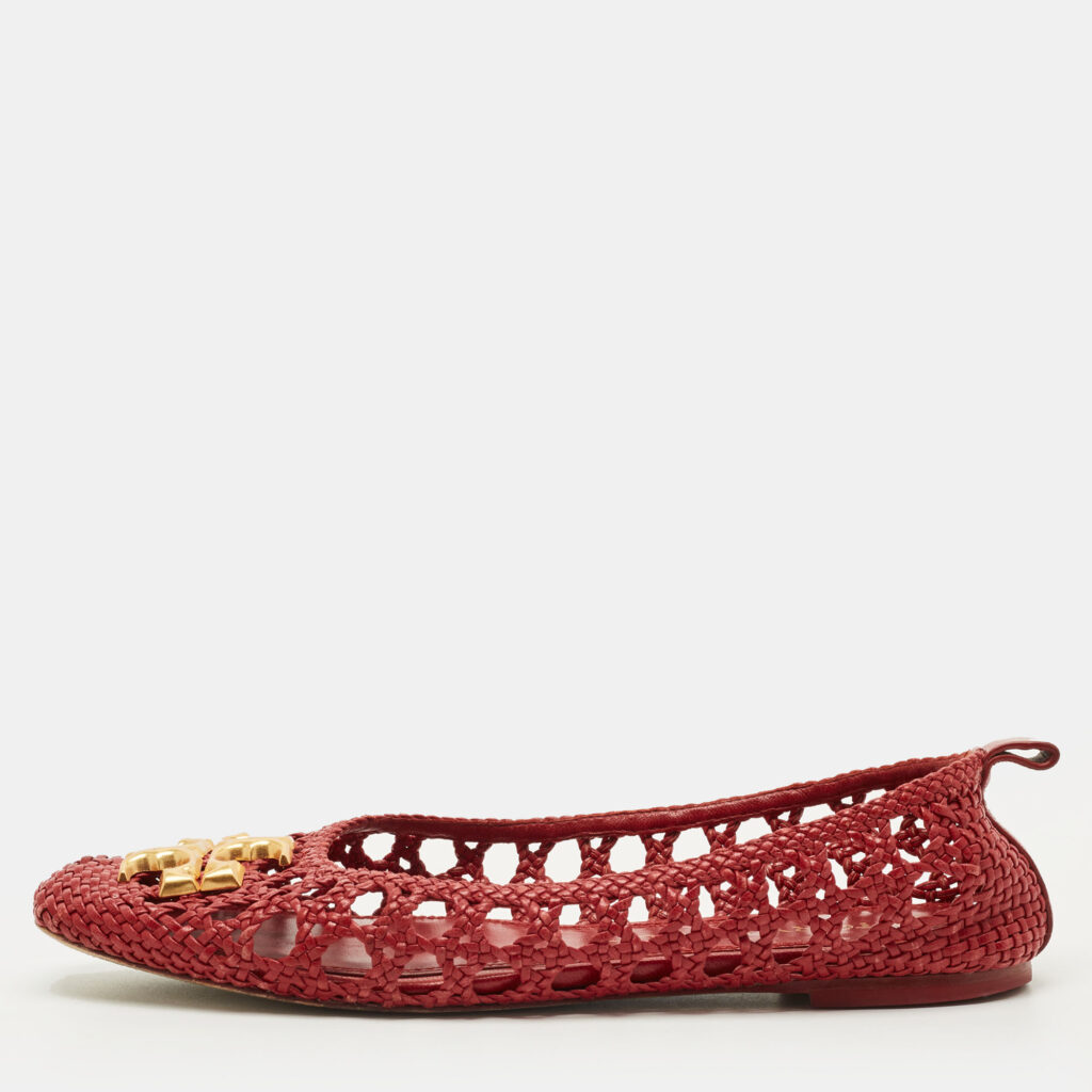 luxury-women-tory-burch-used-shoes-p1249366-010-1.jpg Tory Burch Eleanor Size 40.5 Red Woven Leather Ballet Flats