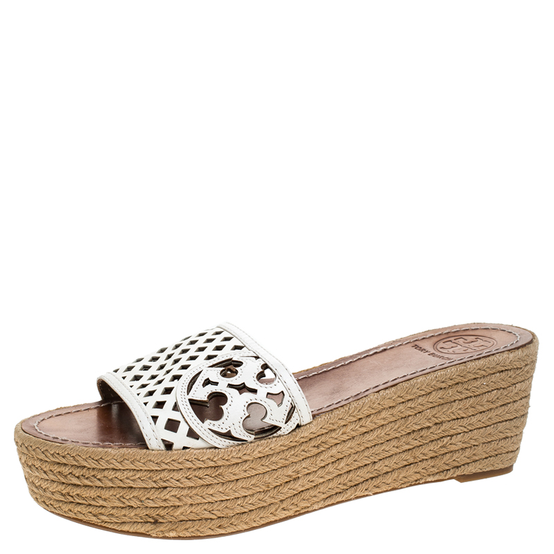 Tory Burch White Cutout Leather Espadrille Wedge Platform Sandals Size 39 Tory Burch White Cutout Leather Espadrille Wedge Platform Sandals Size 39