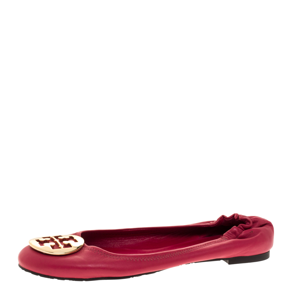 Tory Burch Pink Leather Scrunch Ballet Flats Size 40.5