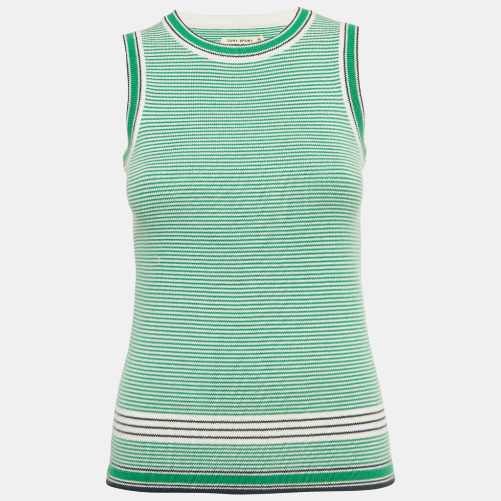luxury-women-tory-sport-used-clothes-p1244714-001-1.jpg Tory Sport Green Striped Stretch Knit Sleeve Tank Top XS