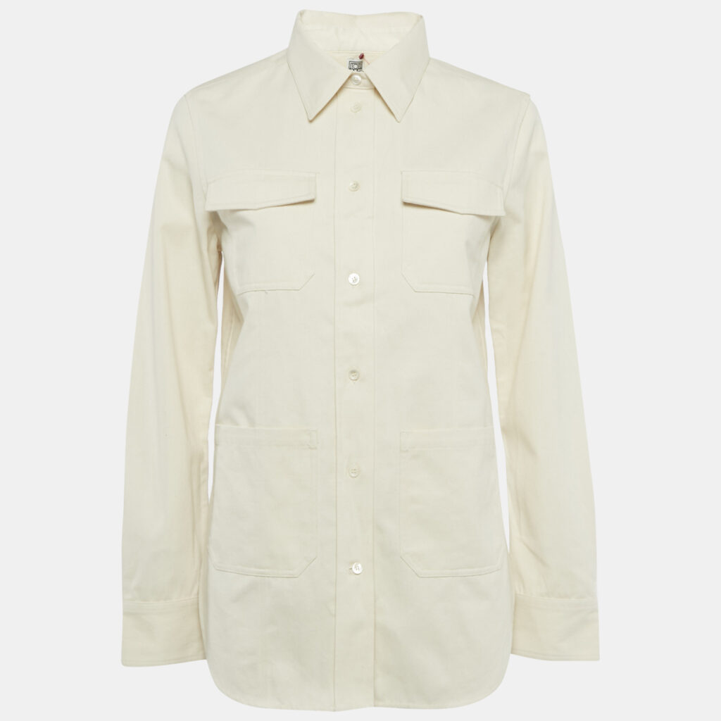 Toteme Beige Organic Cotton Patch Pocket Shirt S Toteme Beige Organic Cotton Patch Pocket Shirt S