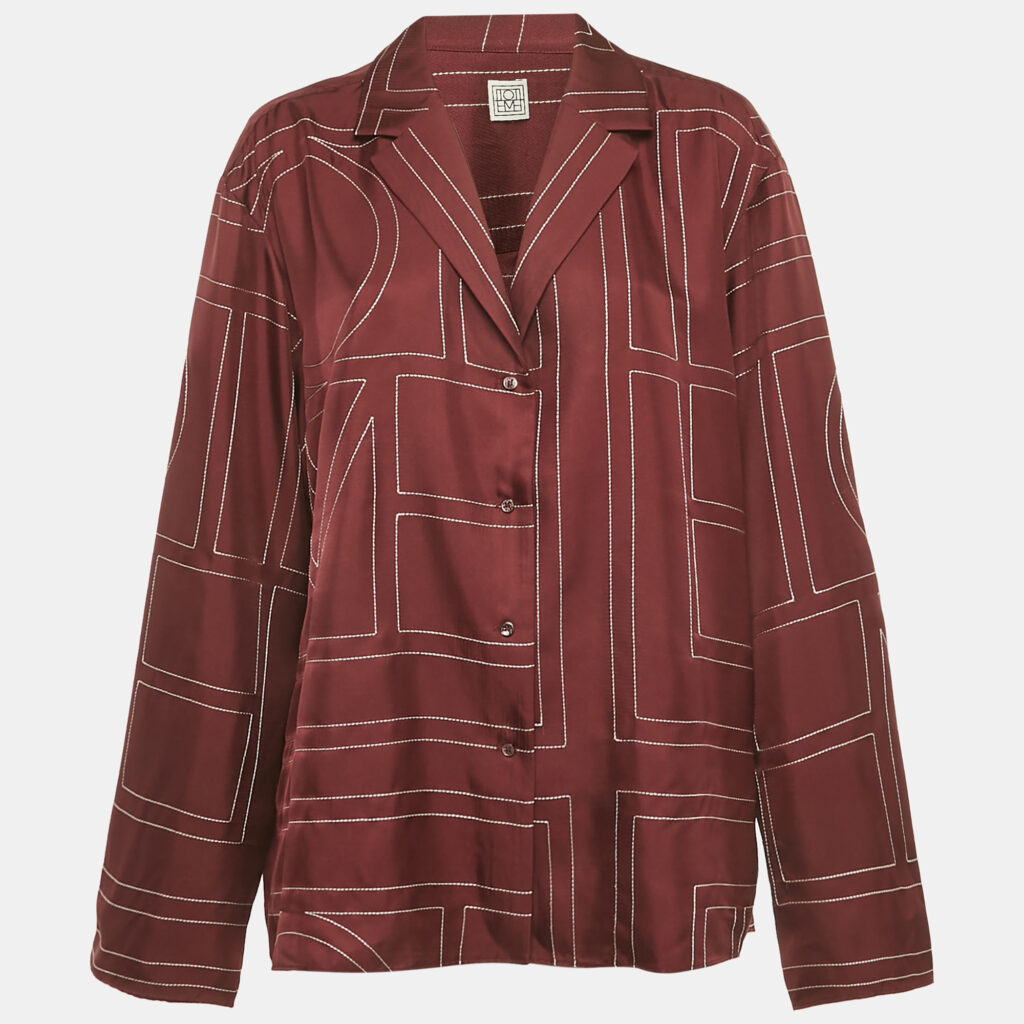 Toteme Burgundy Monogram Silk PJ Top XL