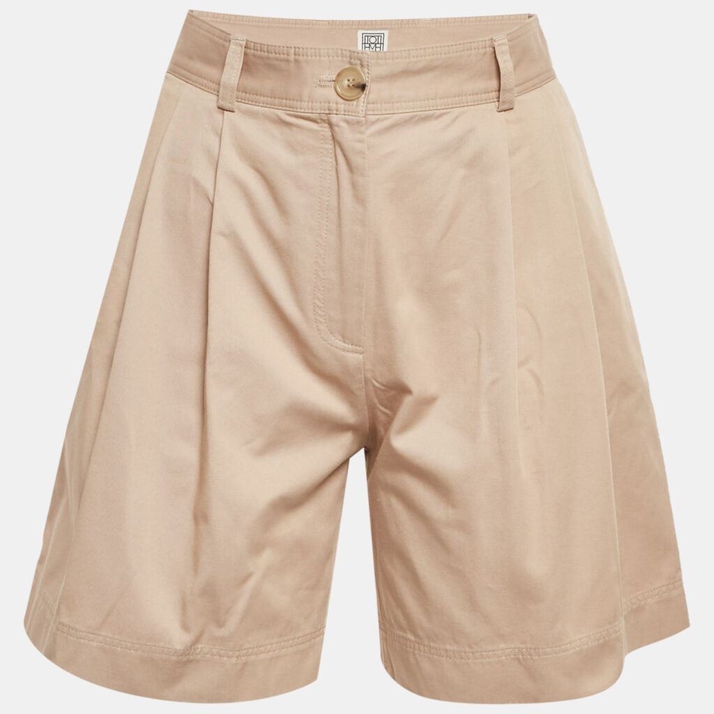 Toteme Beige Cotton Twill Pleated Shorts XS
