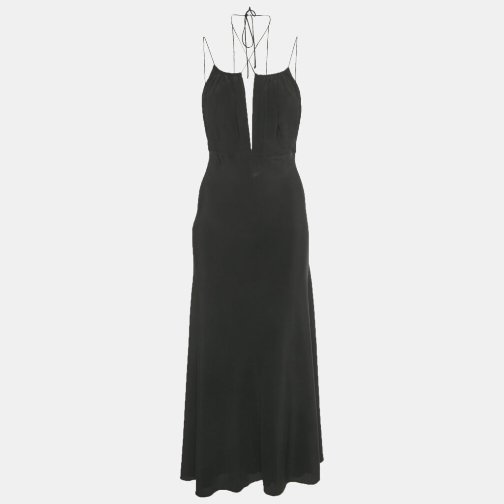 luxury-women-toteme-used-clothes-p1245407-003-1.jpg Toteme Black Silk Gathered Halter Neck Maxi Dress S