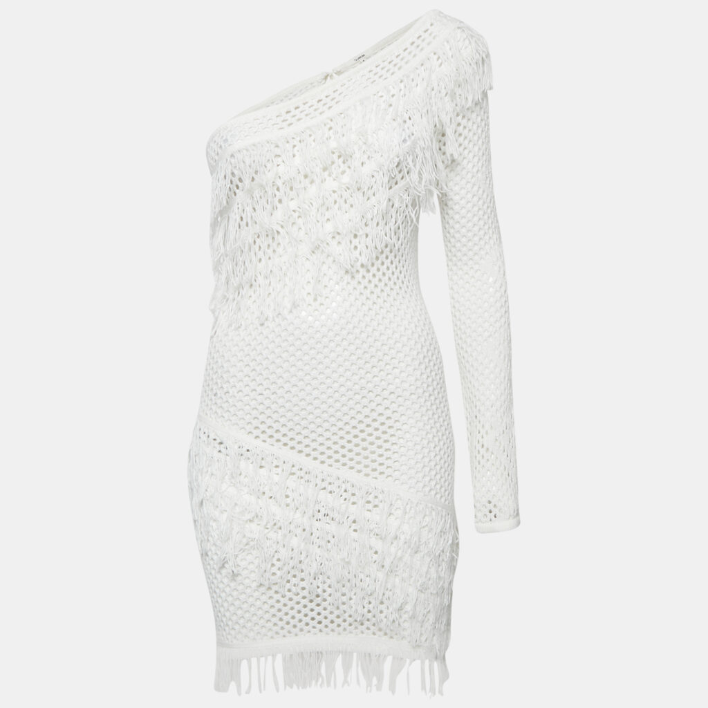 Tularosa White Crochet One Shoulder Peek A Boo Mini Dress M Tularosa White Crochet One Shoulder Peek A Boo Mini Dress M