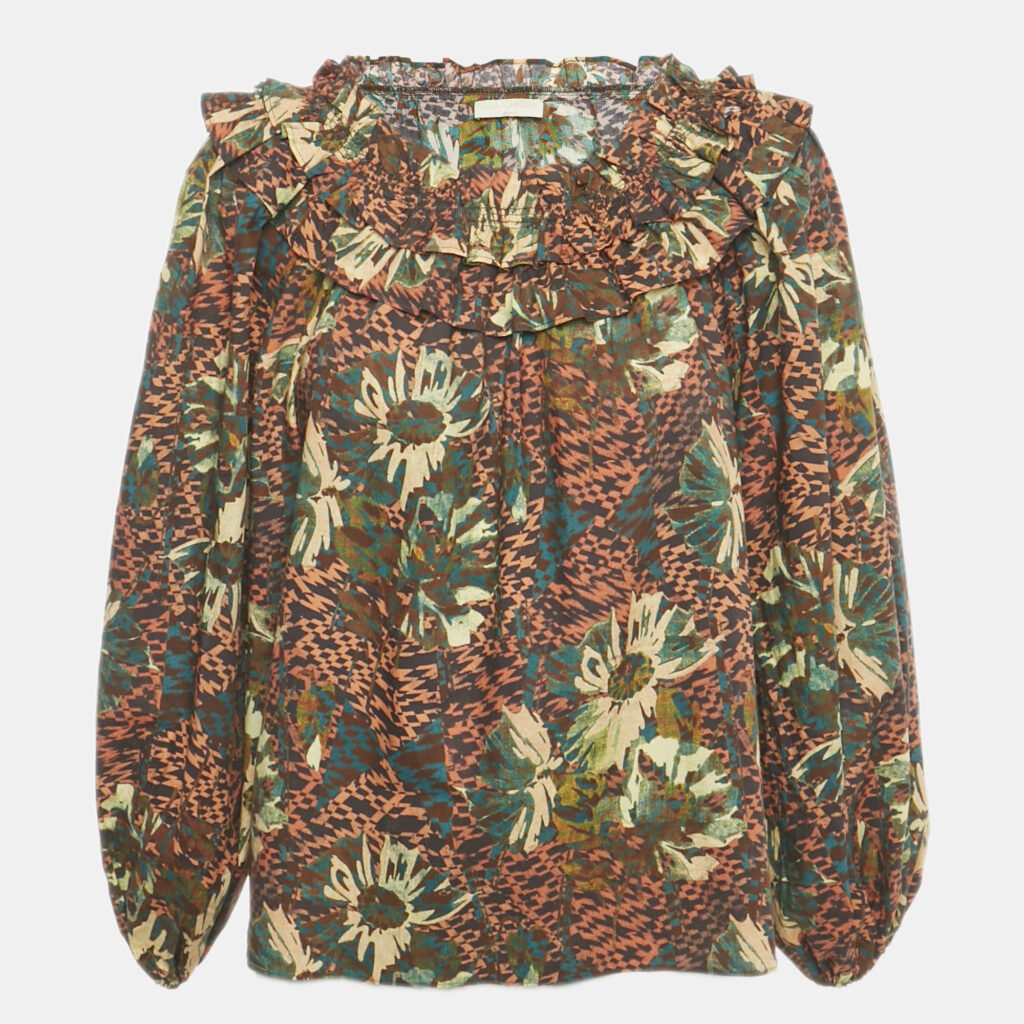 Ulla Johnson Brown Printed Cotton Olga Blouse M