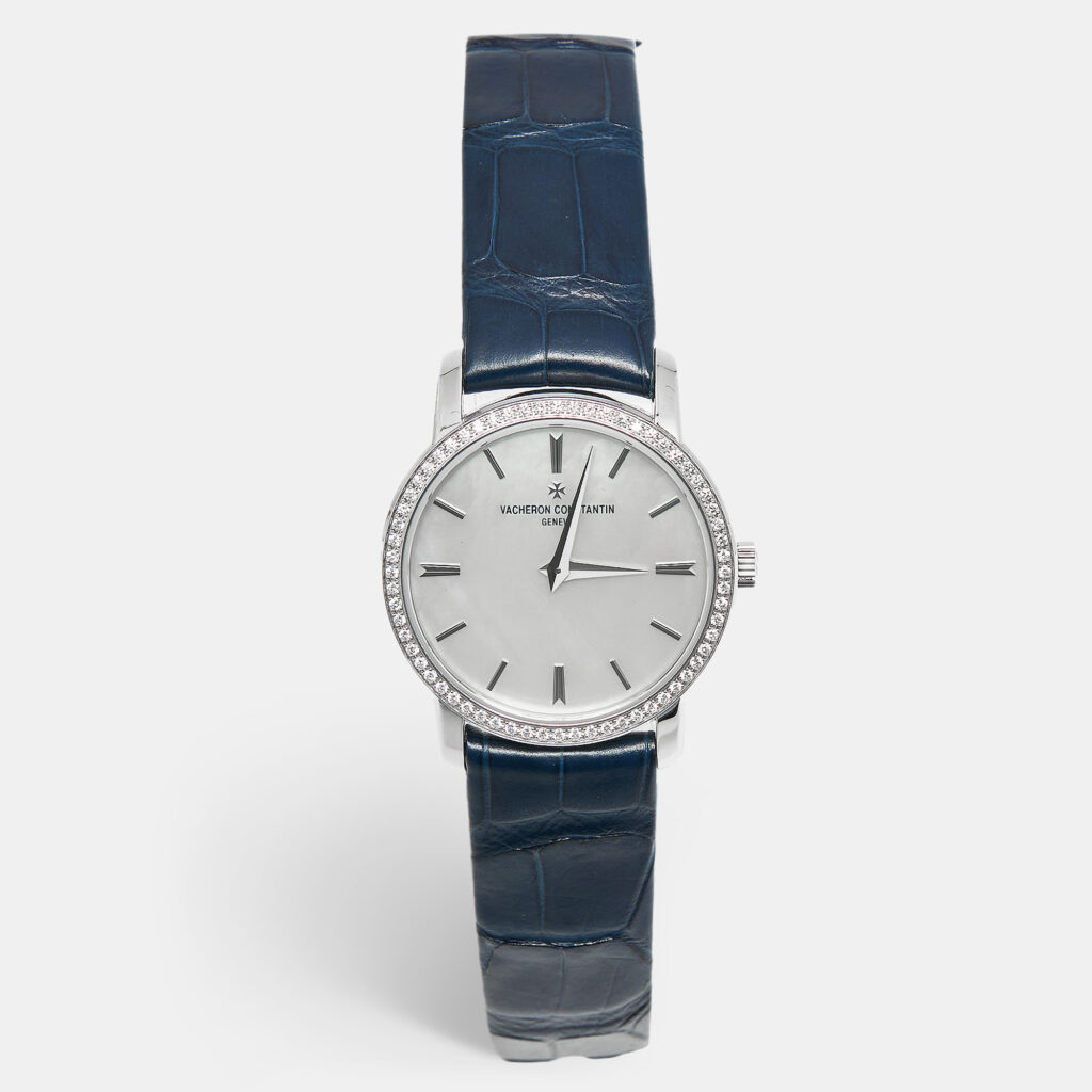 Vacheron Constantin Tradionnelle 25558/000G-B White Mother Of Pearl Dial Diamond 18K White Gold Alligator Leather Women's Wristwatch 30 mm Vacheron Constantin Tradionnelle 25558/000G-B White Mother Of Pearl Dial Diamond 18K White Gold Alligator Leather Women's Wristwatch 30 mm