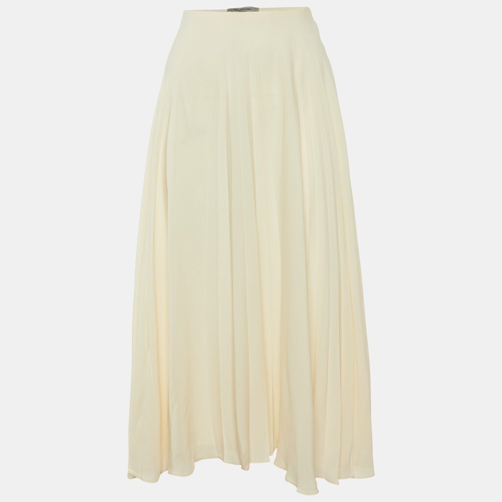 Valentino Cream Silk Pleated Midi Skirt M Valentino Cream Silk Pleated Midi Skirt M