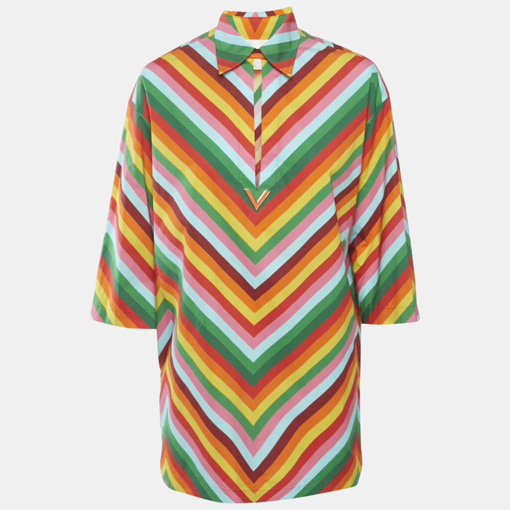 Valentino Multicolor Archive 1973 Chevron Cotton Mini Shirt Dress XS Valentino Multicolor Archive 1973 Chevron Cotton Mini Shirt Dress XS