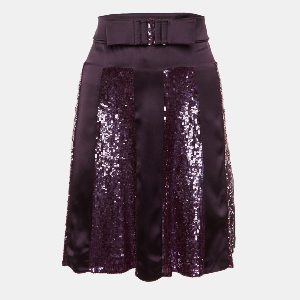 Valentino Purple Silk Satin & Sequin Paneled A-Line Skirt L Valentino Purple Silk Satin & Sequin Paneled A-Line Skirt L