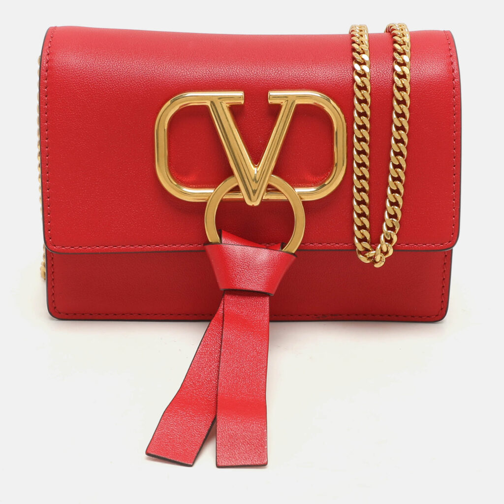 Valentino Red Leather VRing Chain Crossbody Bag Valentino Red Leather VRing Chain Crossbody Bag