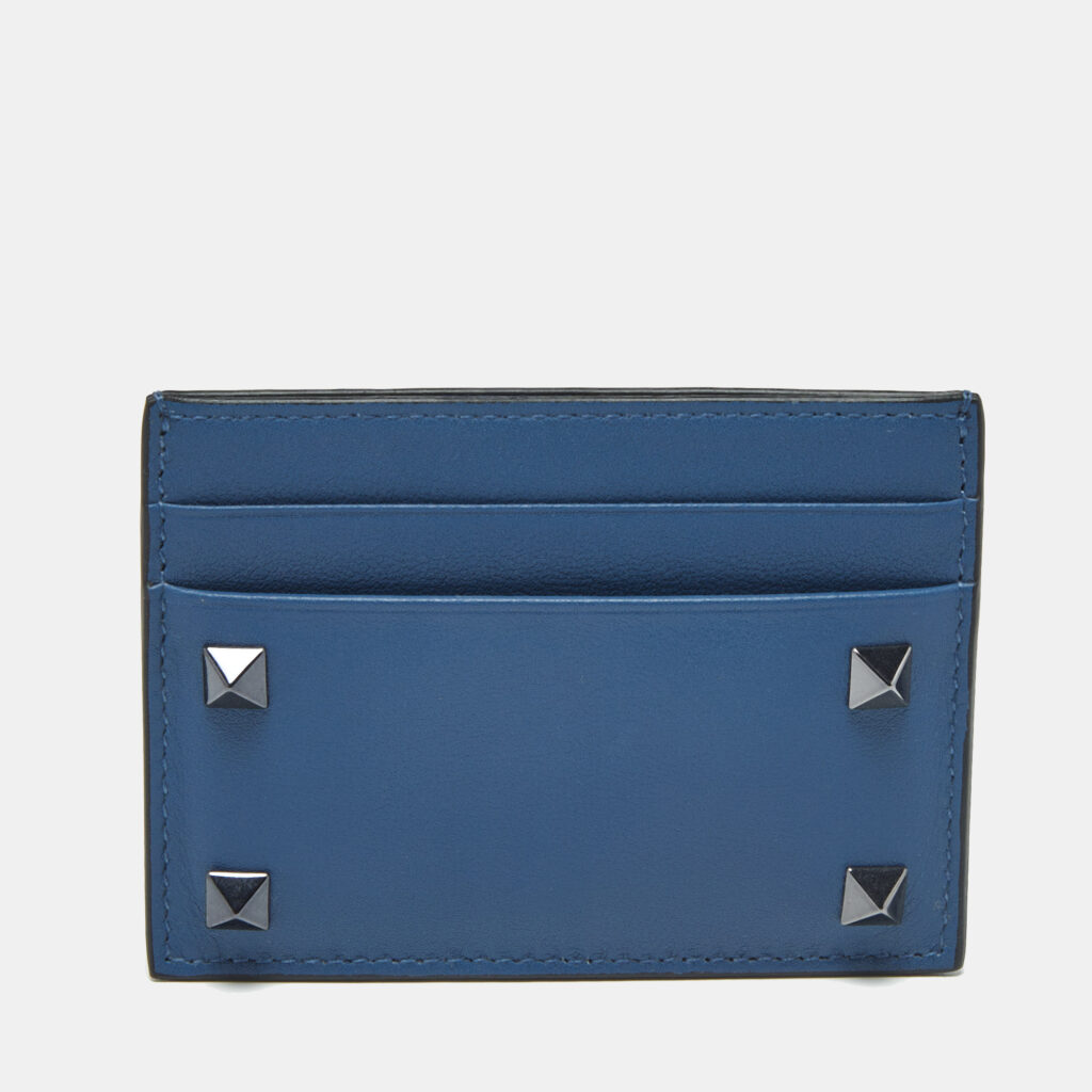 Valentino Blue Leather Rockstud Card Holder Valentino Blue Leather Rockstud Card Holder