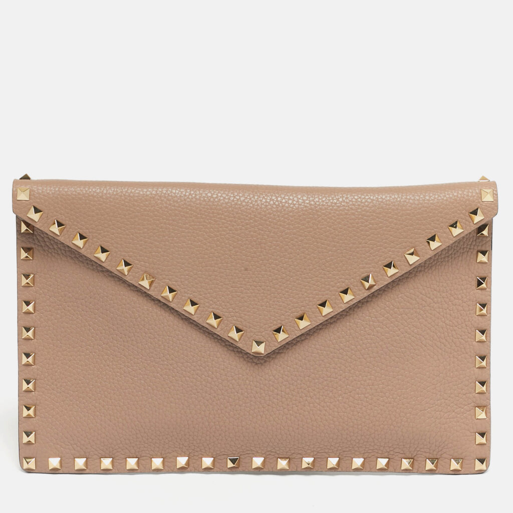 Valentino Dusty Pink Leather Rockstud Envelope Pouch Valentino Dusty Pink Leather Rockstud Envelope Pouch