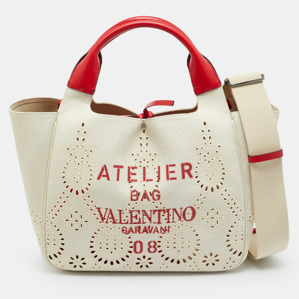 Valentino 08 San Gallo Edition Atelier Medium Natural/Red Canvas Tote Valentino 08 San Gallo Edition Atelier Medium Natural/Red Canvas Tote