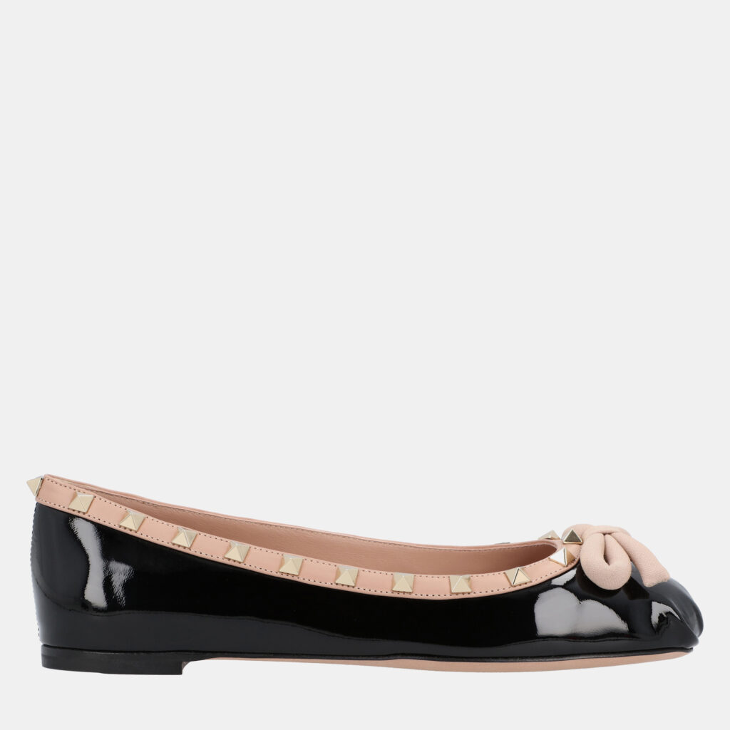 Valentino Rockstud EU 36 Black Calfskin Leather Ballerina