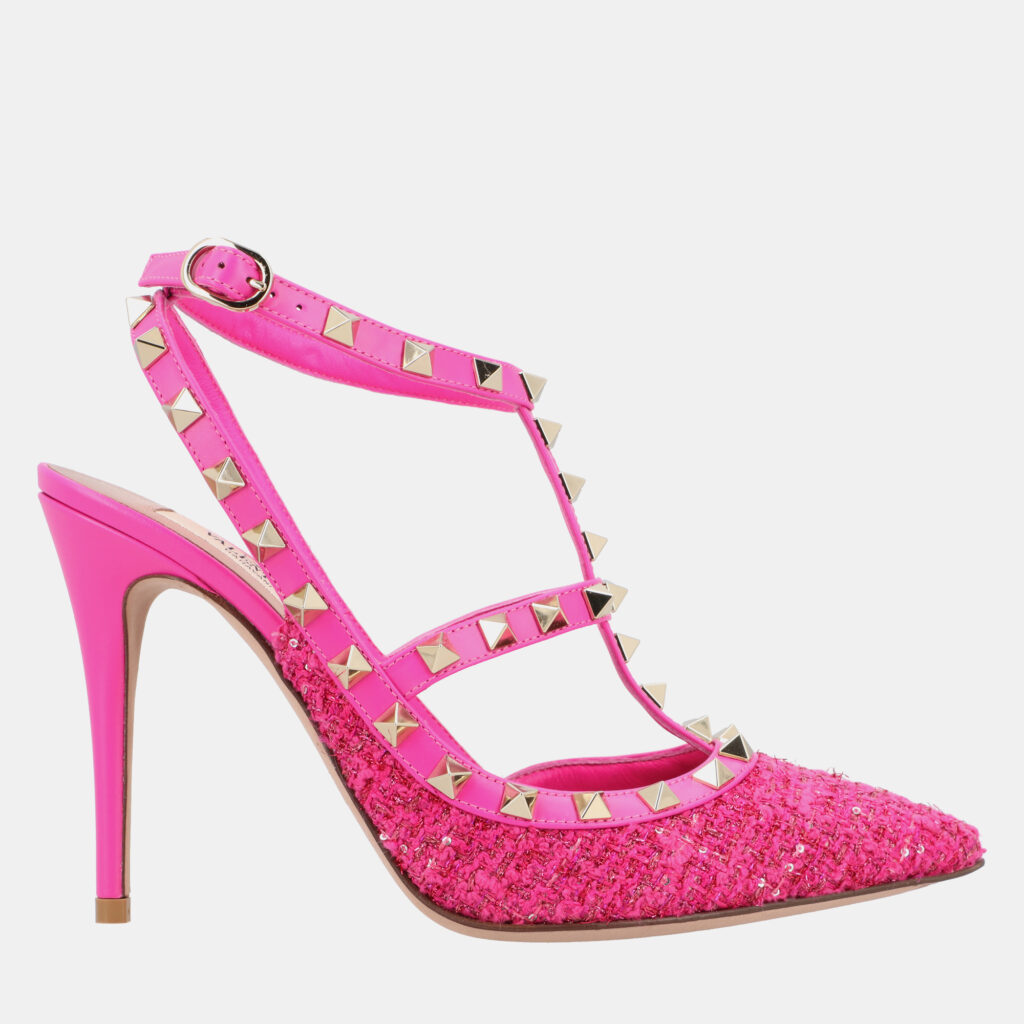 Valentino Caged 100 Tweed & Leather EU 38 Pink Pump