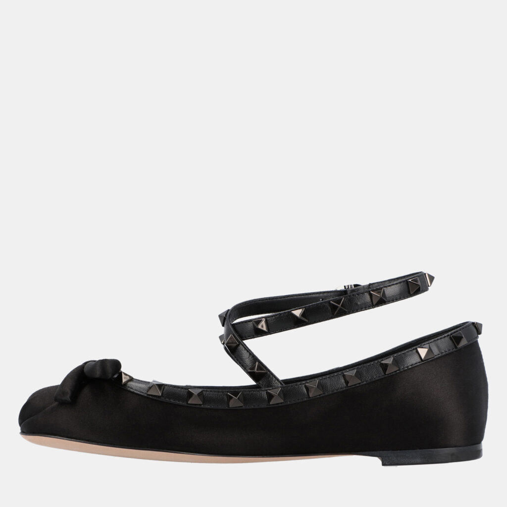 Valentino Rockstud EU 37 Black Satin Ballerinas