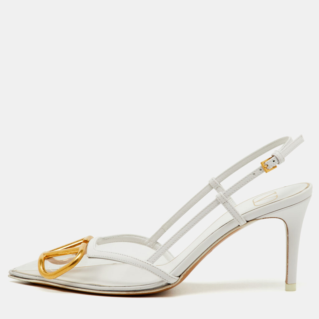 Valentino White/Transparent Leather and PVC VLogo Slingback Pumps Size 35