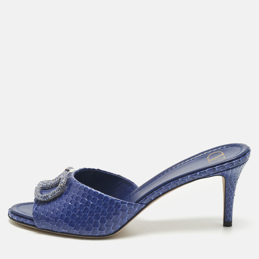 Valentino Blue Python Leather VLogo Slide Sandals Size 41 Valentino Blue Python Leather VLogo Slide Sandals Size 41