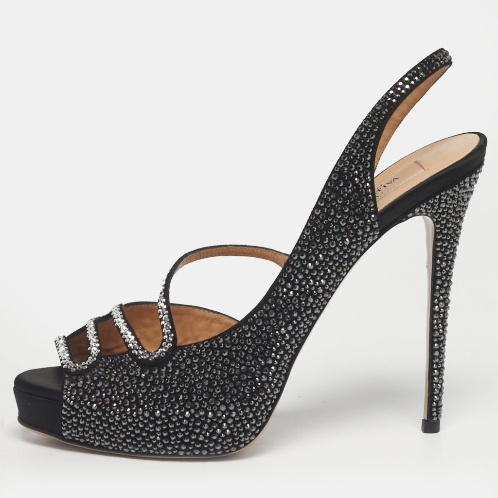 Valentino Black Suede Crystal Embellished Slingback Platform Sandals Size 40 Valentino Black Suede Crystal Embellished Slingback Platform Sandals Size 40