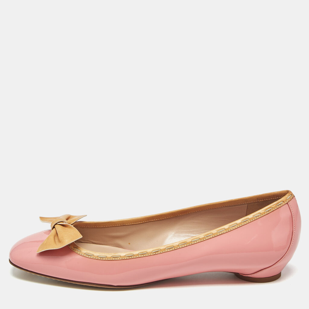 Valentino Pink Patent Leather Rockstud Bow Ballet Flats Size 37