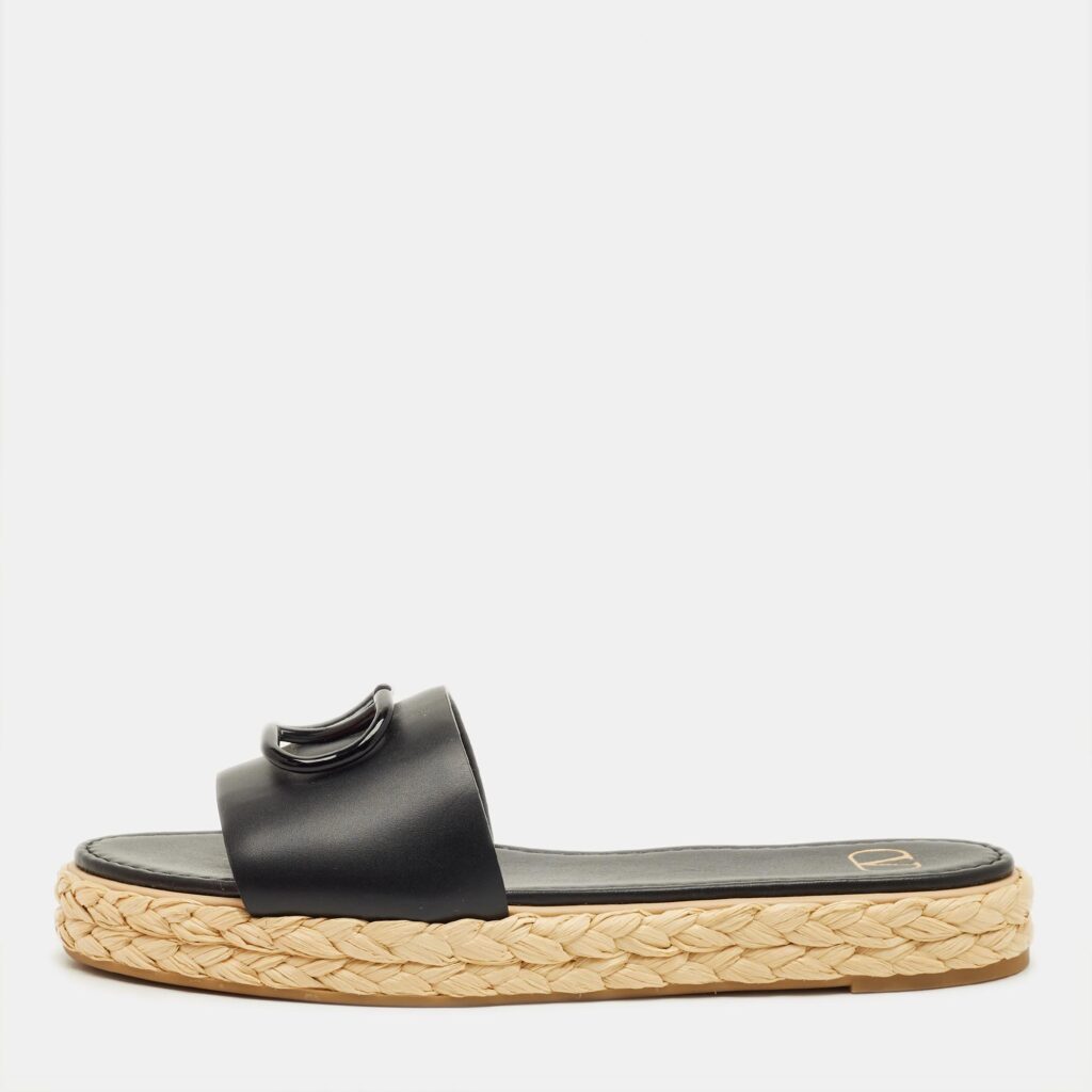 Valentino Black Leather VLogo Espadrille Slides Size 41 Valentino Black Leather VLogo Espadrille Slides Size 41