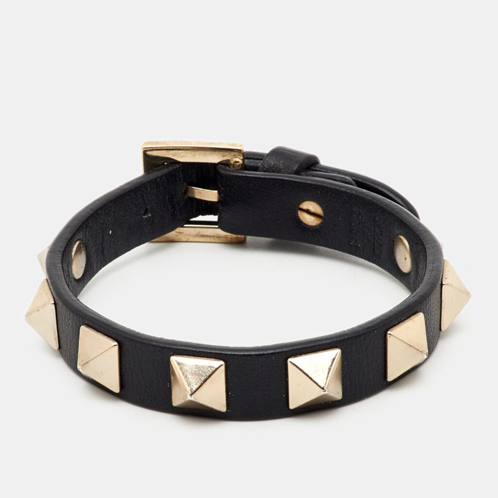 Valentino Rockstud Black Leather Gold Tone Bracelet Valentino Rockstud Black Leather Gold Tone Bracelet