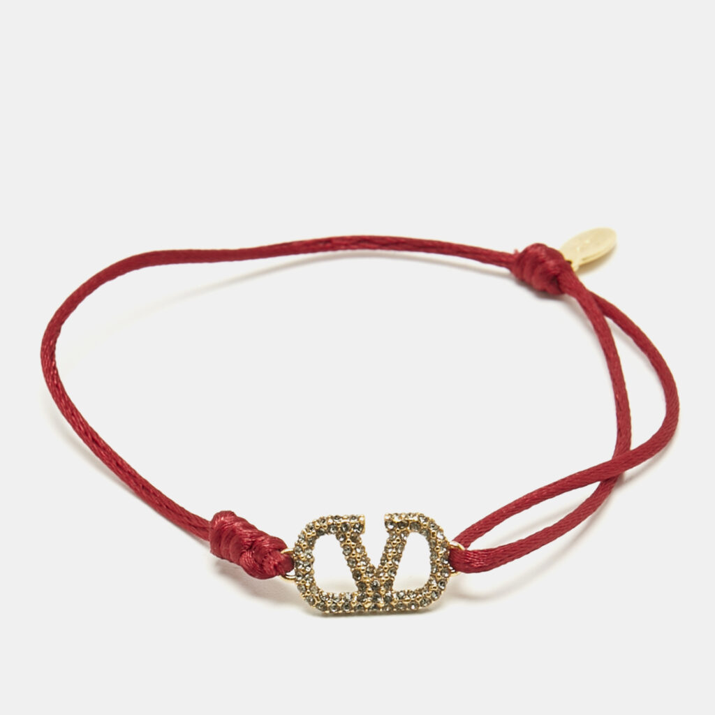 Valentino Vlogo Crystals Gold Tone Cord Bracelet