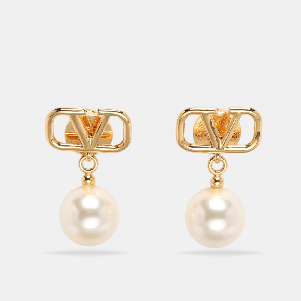 Valentino VLogo Signature Faux Pearls Gold Tone Metal Drop Earrings Valentino VLogo Signature Faux Pearls Gold Tone Metal Drop Earrings
