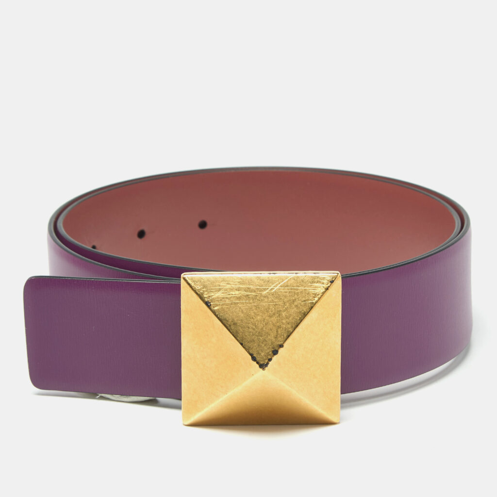 Valentino Purple/Old Rose Leather One Stud Reversible Belt 75CM Valentino Purple/Old Rose Leather One Stud Reversible Belt 75CM