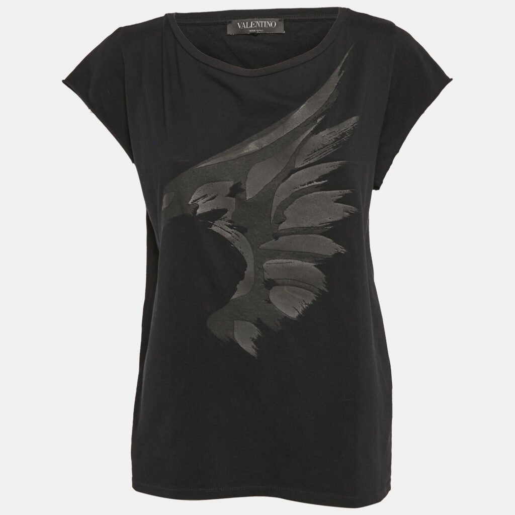 Valentino Black Eagle Print Jersey Cap Sleeve T-Shirt L Valentino Black Eagle Print Jersey Cap Sleeve T-Shirt L