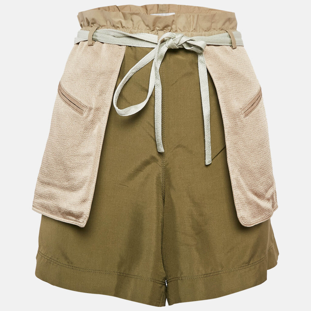 Valentino Beige/Green Crepe and Silk Pocket Detail Shorts S