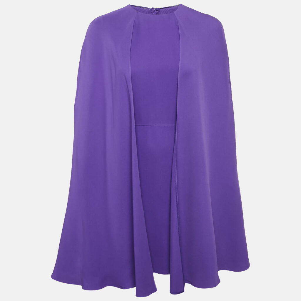 Valentino Purple Silk Cape Mini Dress S Valentino Purple Silk Cape Mini Dress S