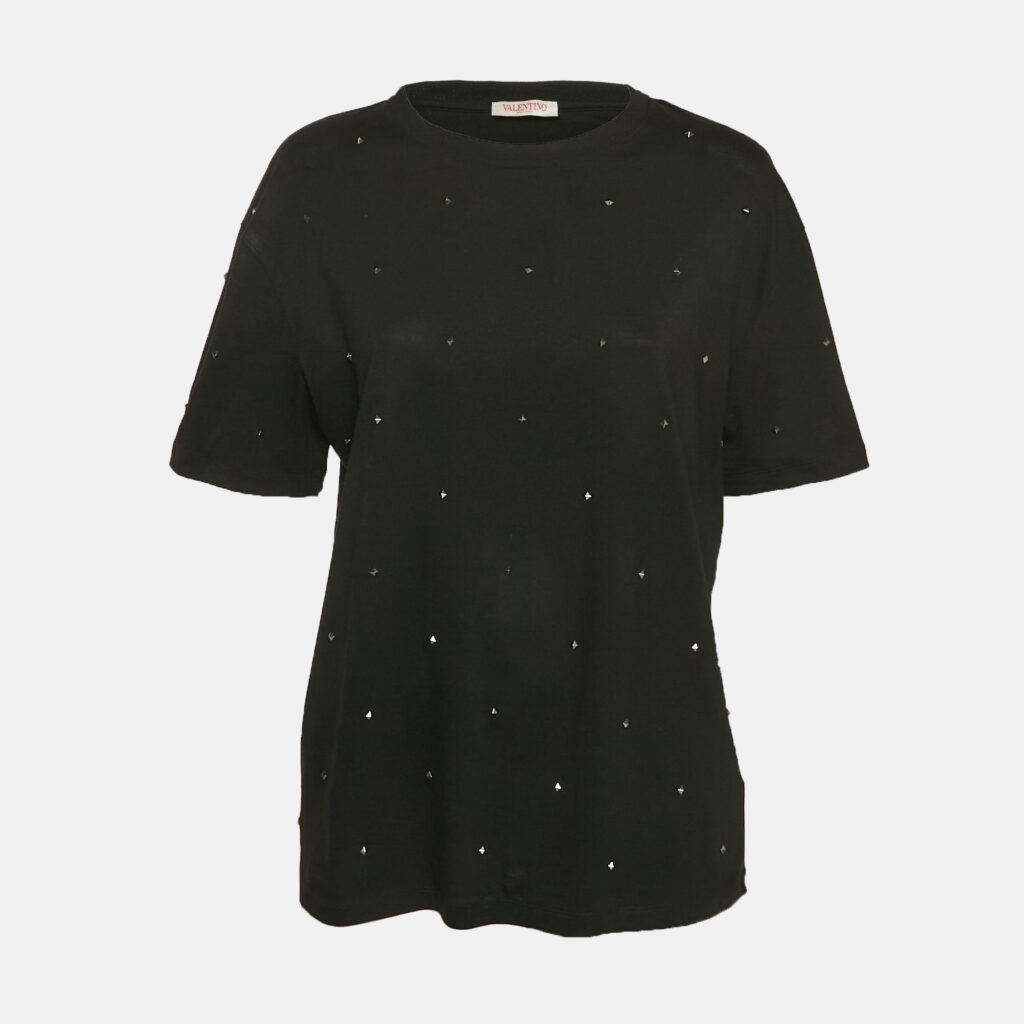 Valentino Black Jersey Rockstud Embellished T-Shirt L