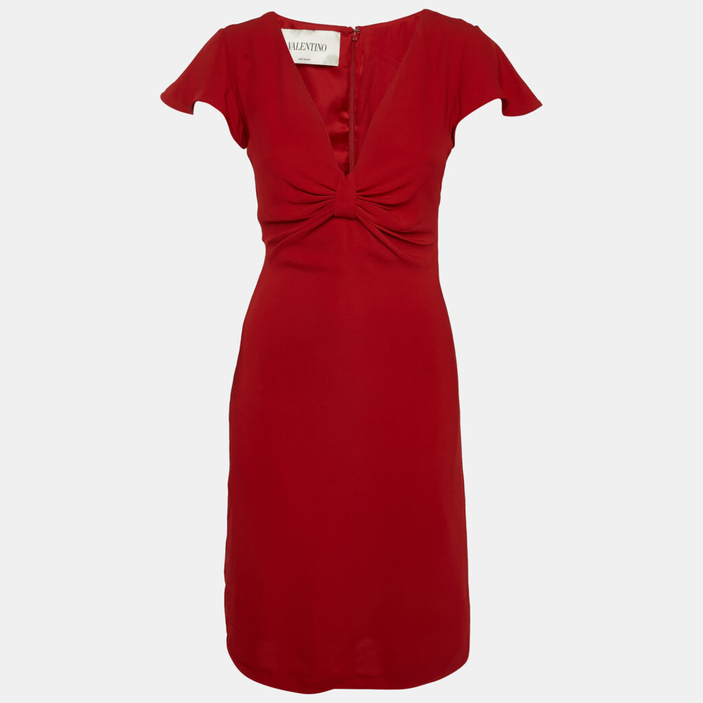 luxury-women-valentino-used-clothes-p1144986-004-1.jpg Valentino Red Crepe Cap Sleeve Short Dress S