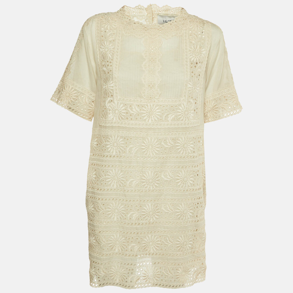 Valentino Cream Eyelet Lace Cotton Shift Dress S Valentino Cream Eyelet Lace Cotton Shift Dress S