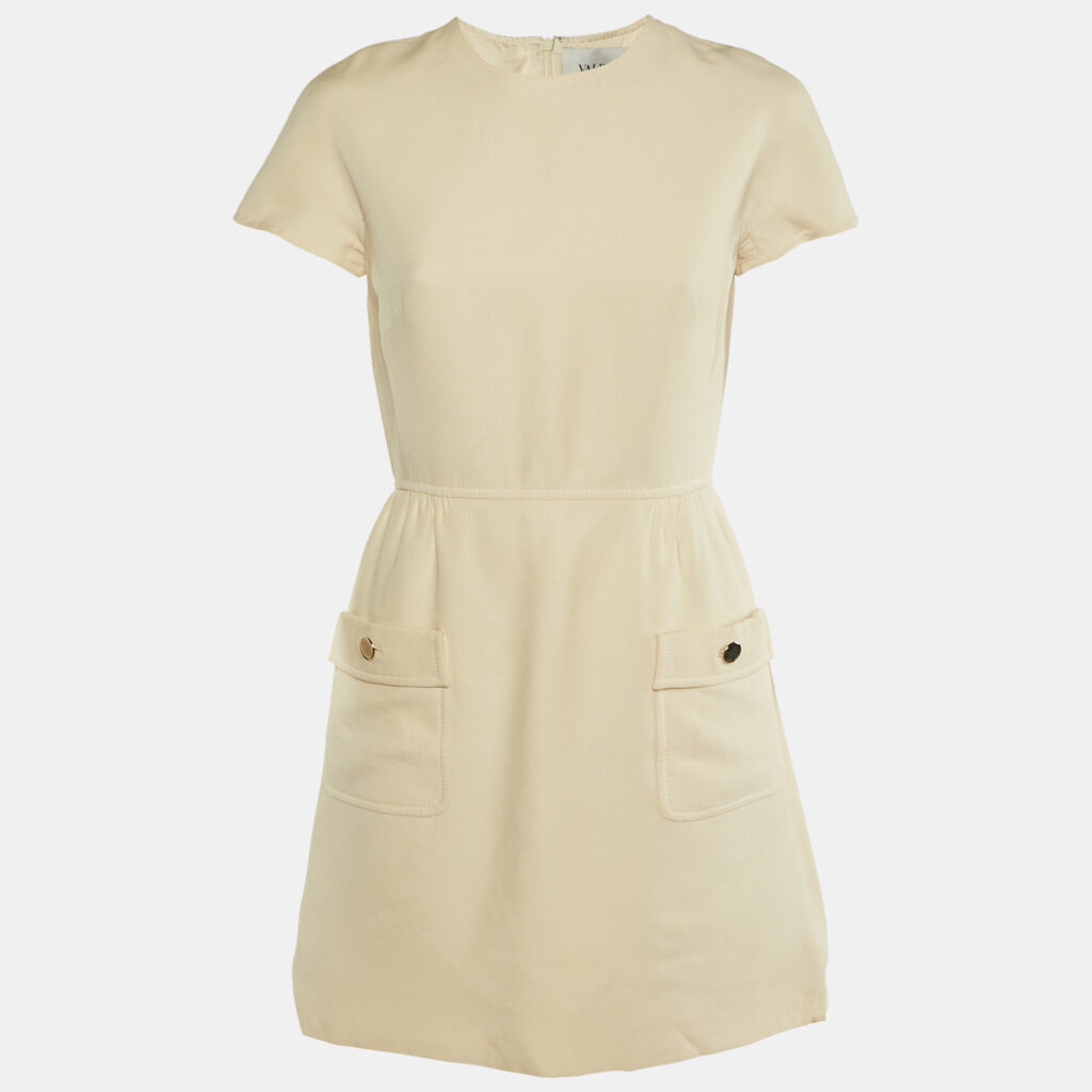 Valentino Cream Wool & Silk Knee Length Dress M Valentino Cream Wool & Silk Knee Length Dress M