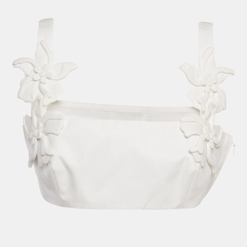 Valentino Altorilievo White Floral Applique Cotton Crop Top M