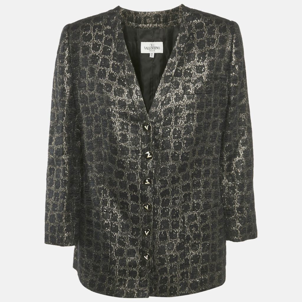 Valentino Vintage Black/Gold Brocade Jacket L Valentino Vintage Black/Gold Brocade Jacket L